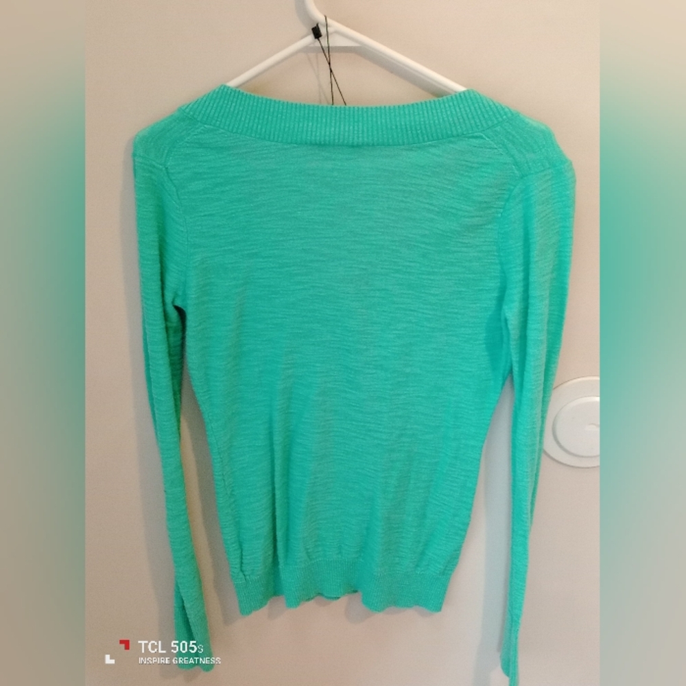 Express Aqua V-Neck Sweater - Picture 2 of 3